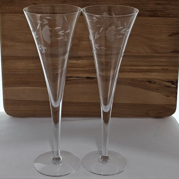 Princess House Heritage Crystal Fluted Champagne Glasses 10" elegant etched glas - Picture 3 of 8